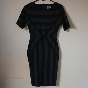 Maeve Charcoal and Black Striped Midi Dress